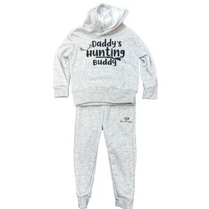 2T Mossy Oak  Boy Hoodie Set Daddy's Hunting Buddy Gray Sweatshirt & Joggers